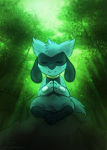 Rating: s Score: 8 Tags: dirty eyes_closed forest haychel highres meditation nature no_humans pokemon riolu sitting tree watermark
