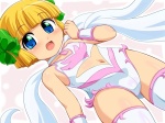 Rating: q Score: 12 Tags: 1girl bianca's_daughter blonde_hair blue_eyes blush bow dragon_quest dragon_quest_v konpeto loli looking_at_viewer lying navel nipples ribbon skin_tight smile square_enix sweat