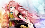 Rating: s Tags: 1girl armband bare_shoulders blue_eyes detached_sleeves female headphones highres hima_(artist) legs long_hair looking_at_viewer megurine_luka open_mouth pink_hair sitting solo tattoo thighhighs very_long_hair vocaloid wallpaper