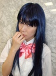 Rating: s Tags: aotsuki_riku blue_hair cosplay furude_rika higurashi_no_naku_koro_ni photo school_uniform serafuku suspenders