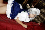 Rating: q Score: 3 Tags: 1girl apron blue_eyes braid breasts chouzuki_maryou cosplay izayoi_sakuya izayoi_sakuya_(cosplay) large_breasts maid maid_headdress photo plump short_hair short_sleeves silver_hair solo touhou twin_braids
