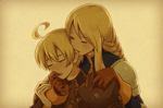 Rating: s Score: 9 Tags: 1boy 1girl agrias_oaks armor bangs blonde_hair braid couple eyes_closed final_fantasy final_fantasy_tactics gloves long_hair ramza_beoulve rurisigure short_hair single_braid