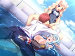 Rating: e Score: 7 Tags: 1boy 2girls blonde_hair blue_eyes blue_hair blush bottomless breasts cleo_cragganmore clothed_sex game_cg group_sex harem_party multiple_girls penis pool pussy sex sofisutia_gushigusu swimsuit uncensored vaginal water wet