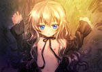 Rating: q Score: 33 Tags: 1girl blonde_hair blue_eyes blush choker female flat_chest loli long_hair looking_at_viewer nakaishow nipples open_clothes original ribbon ribbon_choker solo
