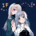 Rating: s Score: 7 Tags: 2girls animal_ears biting blonde_hair cat_ears ear_biting eila_ilmatar_juutilainen fox_ears green_eyes military military_uniform multiple_girls necktie purple_eyes sanya_v_litvyak silver_hair strike_witches tonttu uniform