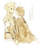 Rating: s Score: 5 Tags:  1boy 1girl braid cape demon's_souls dress from_software hand_holding kimitty long_hair maiden_in_black monochrome short_hair single_braid souls_(from_software) 