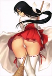 Rating: q Tags: ass bent_over black_hair blue_eyes broom broom_riding highres japanese_clothes looking_back miko panties taka_tony thighhighs