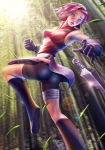 Rating: s Score: 4 Tags: 1girl alan_vadell ass bare_shoulders bike_shorts black_gloves blush breasts gloves haruno_sakura kunai looking_back midair motion_blur naruto naruto_shippuuden open_mouth pink_hair sleeveless solo