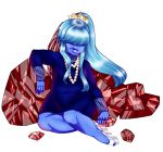 Rating: s Score: 3 Tags: 1girl blue_hair blue_skin crown dress hair_over_eyes lips long_hair pearl_necklace ponytail sapphire_(steven_universe) simple_background solo steven_universe tagme white_background