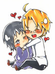 Rating: s Score: 3 Tags: 2boys america_(hetalia) axis_powers_hetalia blonde_hair heart hug japan_(hetalia) lowres male_focus multiple_boys sitting yaoi
