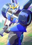 Rating: q Tags: 1girl autobot blue_eyes gun lipstick mecha_girl no_humans strongarm_(transformers) transformers