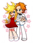 Rating: s Score: 11 Tags: 1boy 1girl alternate_hairstyle angel blonde_hair blue_eyes blush bowtie brief_(psg) couple crown dress freckles green_eyes hetero jewelry kiri_futoshi orange_hair panty_&_stocking_with_garterbelt panty_(psg) red_dress short_dress smile tuxedo wings