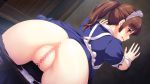 Rating: e Score: 30 Tags: 1girl against_wall akuma_musume_no_kanban_ryouri anus benimura_karu blush brown_eyes brown_hair censored from_behind game_cg long_hair looking_back maid maid_headdress open_mouth panties panty_pull pantyhose ponytail pussy solo sweat underwear