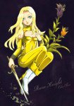 Rating: s Score: 1 Tags: ao_(pixiv1743221) blonde_hair blue_eyes boots celes_chere detached_sleeves earrings female final_fantasy final_fantasy_vi flower highres jewelry long_hair plant solo sword weapon