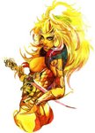 Rating: s Score: 2 Tags: armband blonde_hair dark_skin female green_eyes hands_on_hips long_hair looking_back princess_lion saga saga_frontier sakizou solo sword weapon wristband