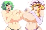 Rating: q Score: 102 Tags: 2girls areola_slip areolae asymmetrical_docking blonde_hair blush breast_press breasts covering_nipples curvy elbow_gloves female gigantic_breasts gloves green_hair hat hips kazami_yuuka ky. multiple_girls navel open_mouth panties red_eyes short_hair simple_background standing touhou underwear white_background wide_hips yakumo_yukari yellow_eyes youkai