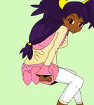 Rating: s Tags:   brown_eyes crazy_hair dark_skin iris_(pokemon) pokemon pokemon_best_wishes purple_hair sitting smile smile