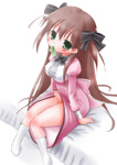 Rating: e Score: 33 Tags: blush bowtie brown_hair censored condom cum erection footwear futanari green_eyes hair_ribbon long_hair muu_rian penis pointless_censoring ribbon sitting socks