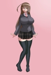 Rating: s Score: 11 Tags: ahoge breasts brown_eyes brown_hair feet footwear highres huge_breasts jacket legwear long_hair miniskirt necktie open_mouth school_uniform skirt socks thighhighs