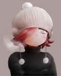 Rating: s Score: 10 Tags: 911-6666 androgynous blush frown grey_background hair_over_one_eye hat highres original red_hair ringed_eyes short_hair simple_background solo sweater turtleneck white_eyes