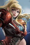 Rating: s Score: 47 Tags: 1girl blonde_hair blue_eyes headwear_removed helmet helmet_removed lips looking_at_viewer metroid ponytail power_armor power_suit sakimichan samus_aran solo