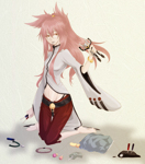 Rating: s Score: 8 Tags: animal_ears arakune arc_system_works barefoot bell belt black_panties blazblue blazblue:_calamity_trigger bracelet cat_ears doll feet female glasses hakumen jewelry kokonoe labcoat long_hair midriff mimei orange_eyes panties pants pink_hair pliers ponytail screwdriver solo tools underwear