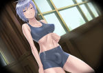 Rating: q Score: 85 Tags: 1girl blue_eyes blue_hair breasts bulge dutch_angle electric_sheep erect_nipples female final_fantasy final_fantasy_type-0 futanari large_breasts looking_at_viewer midriff navel seven_(fft-0) short_hair shorts skin_tight solo sports_bra toned