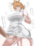 Rating: q Score: 6 Tags: 1boy 1girl azusa_(pokemon) blush breasts brown_eyes huge_breasts jacket large_breasts nintendo orange_hair pokemon short_hair simple_background translation_request uya_(yurukah)