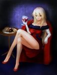 Rating: s Score: 15 Tags: 1girl alcohol armchair bakemonogatari bare_legs bare_shoulders blonde_hair chair collarbone couch cup doughnut dress drinking_glass elbow_gloves female food fur_trim gloves hair_between_eyes high_heels holding kiss-shot_acerola-orion_heart-under-blade legs legs_crossed long_hair long_legs looking_at_viewer mister_donut monogatari_(series) oshino_shinobu plate red_eyes red_shoes red_upholstery ryusuke1234 shoes sitting smile solo wall white_gloves wine wine_glass yellow_eyes