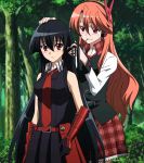 Rating: s Score: 15 Tags: 2girls akame akame_ga_kill! black_hair blush brown_hair candy chelsea_(akame_ga_kill!) gloves headphones highres lollipop long_hair multiple_girls red_eyes screencap smile standing stitched