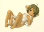 Rating: q Score: 13 Tags: ahoge animal_ears barefoot blanket blush flat_chest furry kagerofu lying nude orange_eyes short_hair tail