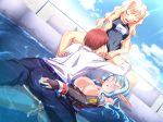 Rating: e Score: 14 Tags: 1boy 2girls blonde_hair blue_hair blush bottomless breasts cleo_cragganmore clothed_sex cum cum_in_pussy eyes_closed game_cg group_sex harem_party multiple_girls penis pool pussy sofisutia_gushigusu swimsuit uncensored vaginal water wet