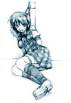 Rating: q Score: 34 Tags: 1girl bdsm blush bondage gag looking_at_viewer miniskirt monochrome pizza_man school_uniform short_hair simple_background skirt solo tagme white_background