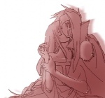 Rating: s Tags: 1boy 1girl arc_the_lad arc_the_lad_ii couple elc elc_(arc_the_lad) hetero kiss lieza lowres monochrome simple_background white_background