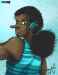 Rating: s Score: 1 Tags: 1boy black_hair dark_skin gradient_background headphones male_focus one_piece ponytail solo tank_top usopp