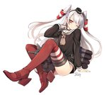 Rating: s Tags: 1girl amatsukaze_(kantai_collection) artist_name blush brown_eyes choker hair_ornament kantai_collection long_hair one_eye_closed red_legwear rensouhou-kun riv school_uniform serafuku signature silver_hair simple_background smile solo striped striped_legwear thighhighs twintails white_background wink