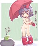 Rating: e Score: 11 Tags: blue_hair blush boots bow flat_chest footwear frog hair_bow ikkyuu loli navel nipples nude pussy rain socks thigh_gap translation_request umbrella uncensored