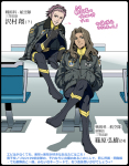 Rating: s Score: 1 Tags: 2boys aotan bodysuit brown_eyes brown_hair chair character_name green_eyes hairband hands_in_pockets jacket jacket_on_shoulders legs_crossed long_hair looking_at_viewer male_focus multiple_boys pilot pink_hair sawamura_shou shinohara_hiroki sitting skin_tight smile translation_request uchuu_senkan_yamato uchuu_senkan_yamato_2199 uniform