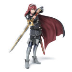 Rating: s Tags: 1girl 3d blue_eyes cape fire_emblem fire_emblem:_kakusei highres long_hair lucina nintendo official_art photoshop red_hair solo super_smash_bros. sword thighhighs weapon