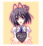 Rating: s Tags: 1girl ahoge black_hair chocolate highres mashiroiro_symphony onomiya_yutsuki open_mouth purple_eyes school_uniform short_hair valentine