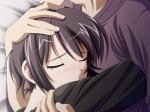 Rating: s Tags: 1girl eyes_closed game_cg hug isurugi_chie katakura_shinji kira_kira purple_hair ribbon short_hair