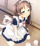 Rating: s Score: 8 Tags: blue_eyes blush broken brown_hair cup cura flat_(company) kneeling maid maid_headdress monobeno sawai_natsuha tagme
