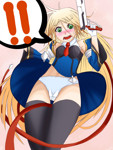 Rating: q Score: 12 Tags: absurdres arc_system_works blazblue blonde_hair blush cameltoe detached_sleeves gloves green_eyes gun highres necktie noel_vermillion open_mouth panties pantyshot ribbon thighhighs underwear weapon
