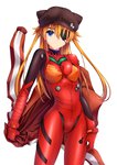 Rating: s Tags: 1girl blue_eyes breasts duct_tape eyepatch hat hat_with_ears highres jacket jacket_removed light_brown_hair long_hair looking_at_viewer neon_genesis_evangelion plugsuit rebuild_of_evangelion shouyan simple_background solo soryu_asuka_langley soryu_asuka_langley track_jacket very_long_hair white_background