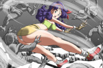 Rating: q Score: 7 Tags: 1girl ass breasts dragon_ball impossible_clothes lunch_(dragon_ball) miniskirt panties pantyshot purple_hair shoes skirt sneakers sweat takimoto_dojo tubetop underwear upskirt