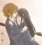 Rating: s Tags: 2girls akiyama_mio alternate_hairstyle blush brown_hair gogono_panya hair_down hime_cut k-on! long_hair school_uniform short_hair tainaka_ritsu tears yuri