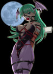 Rating: q Score: 36 Tags: 1girl amiba00 areolae arms_behind_back ball_gag bdsm blue_eyes bondage breasts capcom crusifix gag green_hair harness large_breasts lipstick looking_at_viewer makeup moon morrigan_aensland nipple_slip nipples shibari solo strap vampire_(game)