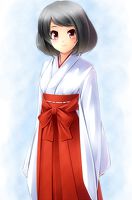 Rating: s Score: 7 Tags: 1girl black_hair japanese_clothes komimiyako miko purple_eyes short_hair solo steins;gate urushibara_ruka