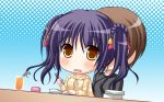 Rating: s Tags: 1girl 3-nin_iru! bell blush game_cg nakase_nagisa open_mouth purple_hair short_hair suzui_narumi yellow_eyes