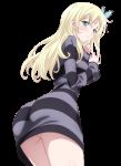Rating: q Score: 14 Tags: 1girl ass blonde_hair blush boku_wa_tomodachi_ga_sukunai bottomless hair_ornament kashiwazaki_sena long_hair looking_at_viewer looking_back simple_background sweater white_background